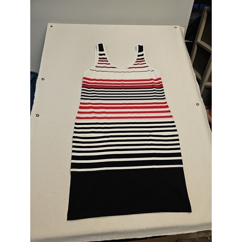 Liz Claiborne‎ Black Red White Striped Tank Dress Large Summer Pockets Beach